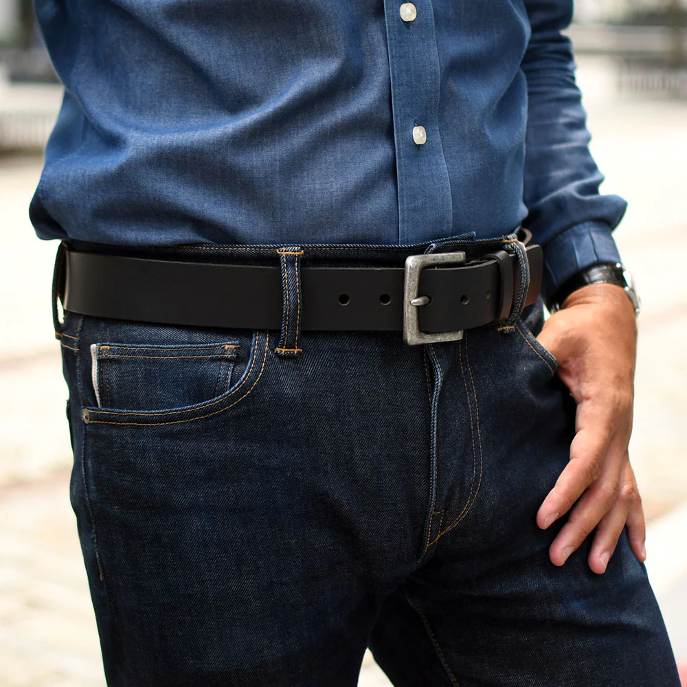 Leather Jeans Belt #B150 - 1 1/2" Wide - Black - Image 3